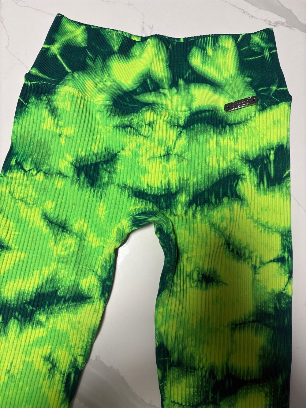 Bombshell Sportswear Neon Green Tie-Dye Ribbed Leggings